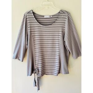Habitat Sz L Gray Stretch Pullover Blouse Top Elbow Sleeves Tie Hem Shirt